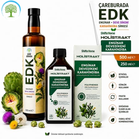 ÇareBurada EDK Sirke 500 ml & Holistrakt Enginar, Deve Dikeni, Karahindiba 250 ml Ekstrakt | Enginar, Devedikeni, Karahindiba