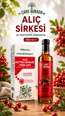 ÇareBurada Alıç Seti - Alıç Sirkesi 500 Ml & Alıç Ekstratı 250 Ml (Zeytin Yaprağı & Yeşilçay)