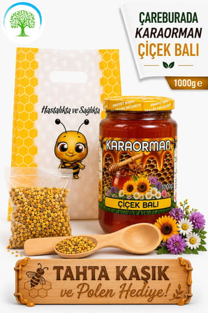 Karaorman Çiçek Balı 1000g | Tahta Kaşık ve Polen Hediye