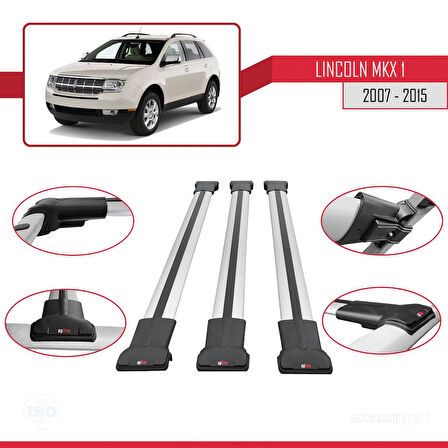 Lincoln MKX (U388) 2007-2015 Arası ile Uyumlu FLY Model Ara Atkı Tavan Barı Gri 3 Adet
