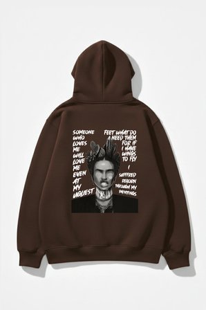 Unisex Yumuşak Dokulu Frida Kahlo Viva La Vida Baskılı Tasarım Oversize 3 İplik Hoodie Sweatshirt