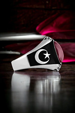 Erkek Gümüş Yüzük - Ay Yıldız Temalı Faset Kesim Zirkon Taşlı Gümüş Yüzük