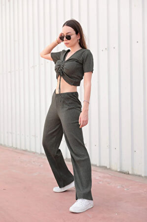 Kaşkorse Önden Büzgülü Pantolon Takım