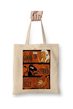 Copy Of Disenchantment Beyaz Bez Çanta Uzun Saplı Alışveriş Çantası Plaj Çantası