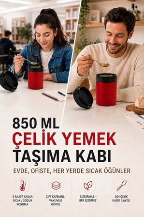 850 ML Paslanmaz Çelik Sızdırmaz Termos Yemek Taşıma Kabı / Sefer Tası Beslenme Kutusu