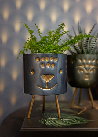 Hayvan Desenli Ayaklı Saksı Mavi Y 11cm