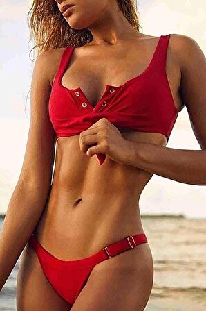 Angelsin Kırmızı Çıtçıtlı Bikini Üstü Kırmızı