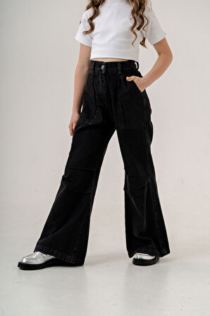 Kız Çocuk Cep Pileli Kot Pantolon 2149