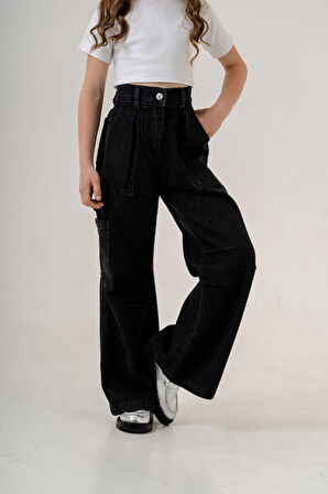 Kız Çocuk Cep Pileli Kot Pantolon 2149