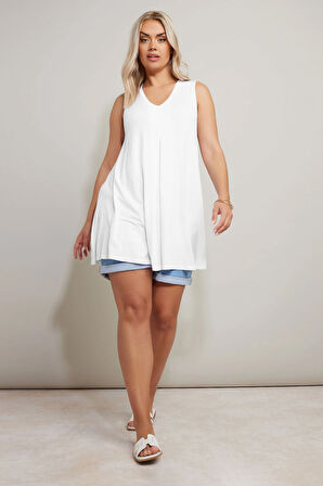 Büyük Beden Sıfır Kol V Yaka Eteği Bollaşan Basic Bluz 191310