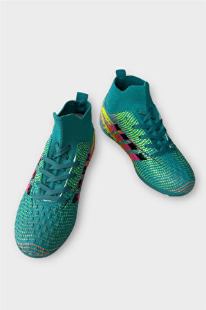 Çocuk Çoraplı Futbol Halı Saha Ayakkabısı TURKUAZ