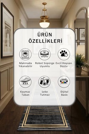 Ehl-82 Y Dijital Baskılı Kaymaz Yıkanabilir Yolluk - Leke Tutmaz