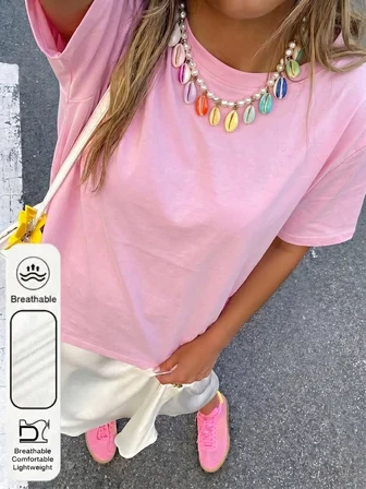 %100 Pamuk Oversize Kalıp Bisiklet Yaka T-shirt / Tişört