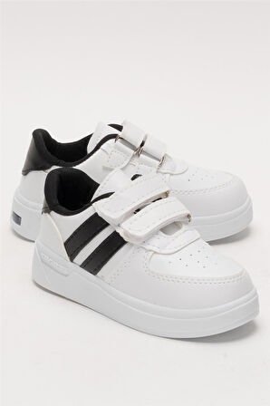 Işıklı Unisex Rahat Hafif Çocuk Spor Ayakkabı BEYAZ - SİYAH