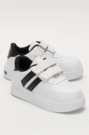 Işıklı Unisex Rahat Hafif Çocuk Spor Ayakkabı BEYAZ - SİYAH