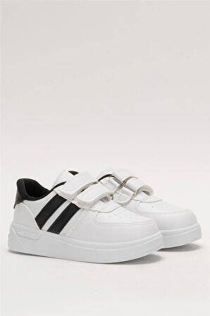 Işıklı Unisex Rahat Hafif Çocuk Spor Ayakkabı BEYAZ - SİYAH