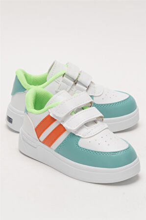 Işıklı Unisex Rahat Hafif Çocuk Spor Ayakkabı BEYAZ - TURUNCU