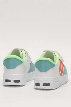 Işıklı Unisex Rahat Hafif Çocuk Spor Ayakkabı BEYAZ - TURUNCU