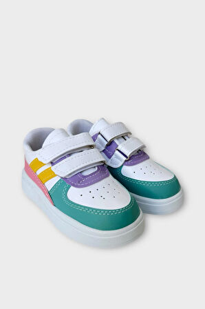 Işıklı Unisex Rahat Hafif Çocuk Spor Ayakkabı BEYAZ - LİLA