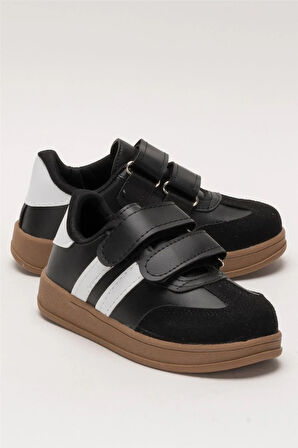 Unisex Cırtlı Rahat Hafif Çocuk Spor Ayakkabı SİYAH