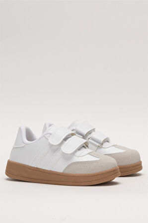 Unisex Cırtlı Rahat Hafif Çocuk Spor Ayakkabı BEYAZ