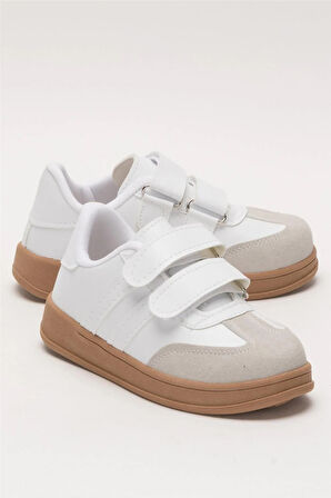 Unisex Cırtlı Rahat Hafif Çocuk Spor Ayakkabı BEYAZ