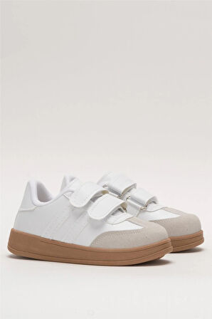 Unisex Cırtlı Rahat Hafif Çocuk Spor Ayakkabı BEYAZ