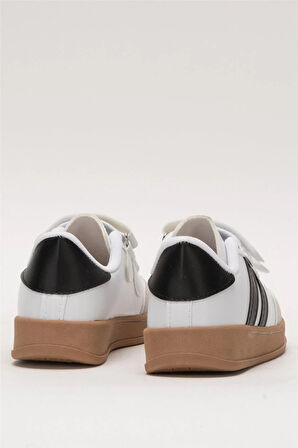 Unisex Cırtlı Rahat Hafif Çocuk Spor Ayakkabı BEYAZ - SİYAH