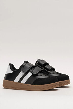 Unisex Cırtlı Rahat Hafif Çocuk Spor Ayakkabı SİYAH