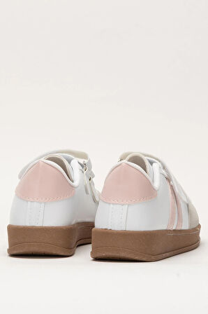 Unisex Cırtlı Rahat Hafif Çocuk Spor Ayakkabı BEYAZ - PUDRA