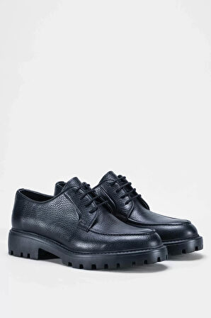 İç Dış Dana Derisi Yumuşak Rahat Bağcıklı Eva Taban Erkek Ayakkabısı Siyah Flotter