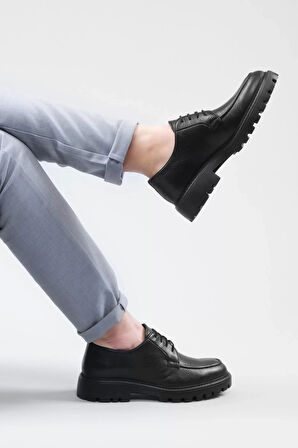 İç Dış Dana Derisi Yumuşak Rahat Bağcıklı Eva Taban Erkek Ayakkabısı Siyah Flotter