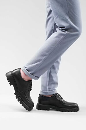 İç Dış Dana Derisi Yumuşak Rahat Bağcıklı Eva Taban Erkek Ayakkabısı Siyah Flotter