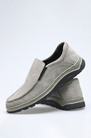 İç Dış Deri Gri Nubuk Bağcıklı Ortopedik Ultra Rahat Ayakkabı