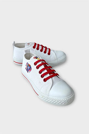 Akıllı Bağcık Günlük Keten Çocuk Spor Ayakkabı  BEYAZ - KIRMIZI