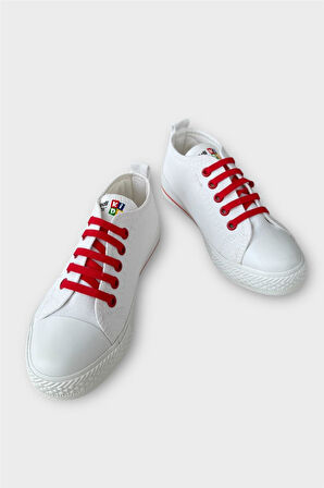 Akıllı Bağcık Günlük Keten Çocuk Spor Ayakkabı  BEYAZ - KIRMIZI