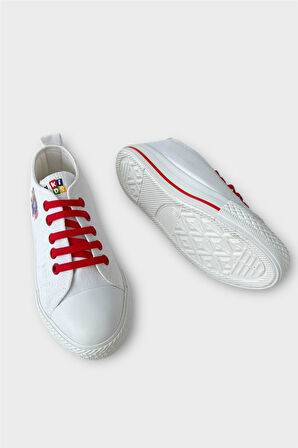 Akıllı Bağcık Günlük Keten Çocuk Spor Ayakkabı  BEYAZ - KIRMIZI