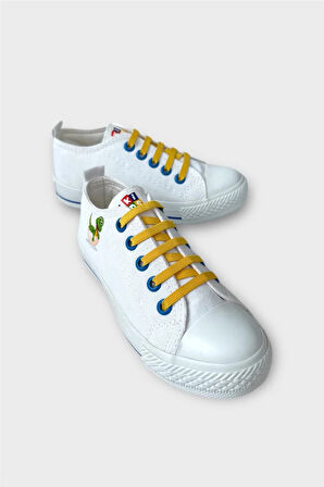 Akıllı Bağcık Günlük Keten Çocuk Spor Ayakkabı  BEYAZ - SARI