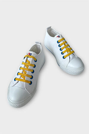 Akıllı Bağcık Günlük Keten Çocuk Spor Ayakkabı  BEYAZ - SARI