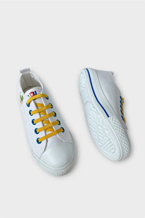 Akıllı Bağcık Günlük Keten Çocuk Spor Ayakkabı  BEYAZ - SARI