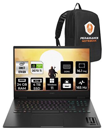 HP OMEN 16  i7-12700H 24GB RAM 2+2TB SSD RTX3070Ti/8GB 165HZ 16.1 QHD W11HOME 7H8Z5EA & PER4 ÇANTA