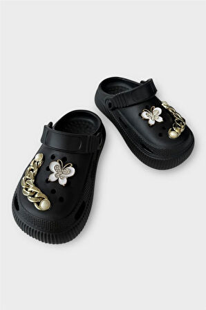 Çocuk Taşlı  Cross Terlik Bahçe Plaj Sahil Havuz Terliği SİYAH