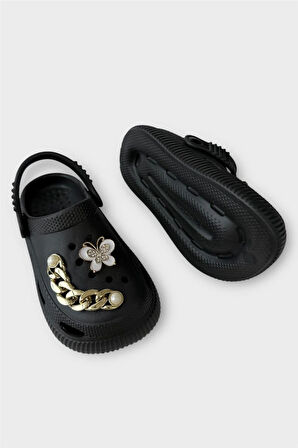 Çocuk Taşlı  Cross Terlik Bahçe Plaj Sahil Havuz Terliği SİYAH