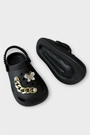 Çocuk Taşlı  Cross Terlik Bahçe Plaj Sahil Havuz Terliği SİYAH