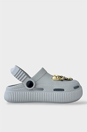 Çocuk Taşlı  Cross Terlik Bahçe Plaj Sahil Havuz Terliği GRİ