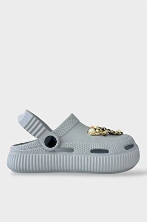 Çocuk Taşlı  Cross Terlik Bahçe Plaj Sahil Havuz Terliği GRİ