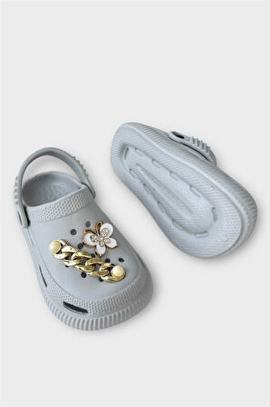 Çocuk Taşlı  Cross Terlik Bahçe Plaj Sahil Havuz Terliği GRİ