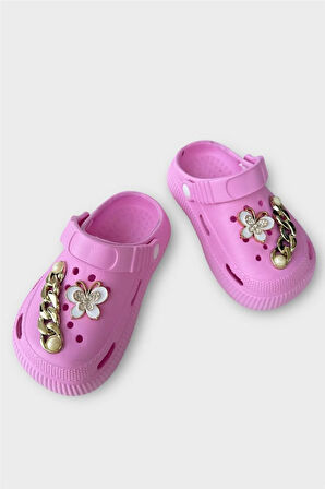 Çocuk Taşlı  Cross Terlik Bahçe Plaj Sahil Havuz Terliği PEMBE