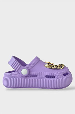 Çocuk Taşlı  Cross Terlik Bahçe Plaj Sahil Havuz Terliği Lila