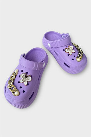 Çocuk Taşlı  Cross Terlik Bahçe Plaj Sahil Havuz Terliği Lila